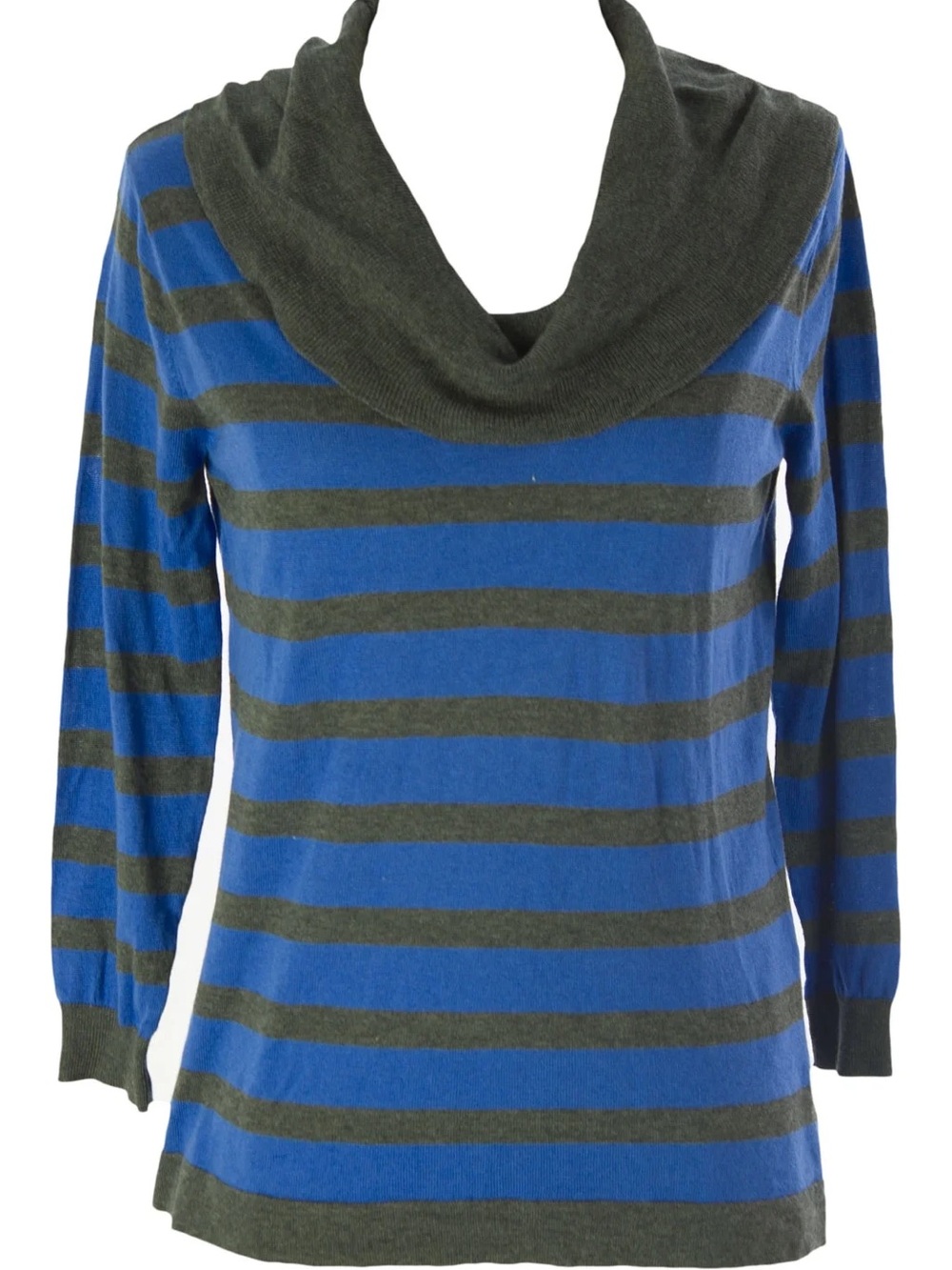 NWT‎ Striped Blue and Gray Cowl Neck Women's Sweater S I16